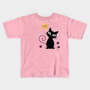 black cat says yes Kids T-Shirt